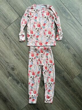 Little Bum Bums Girls Pink Floral, Butterfly & Skeleton Kids 2 PC Pajama Set 5T